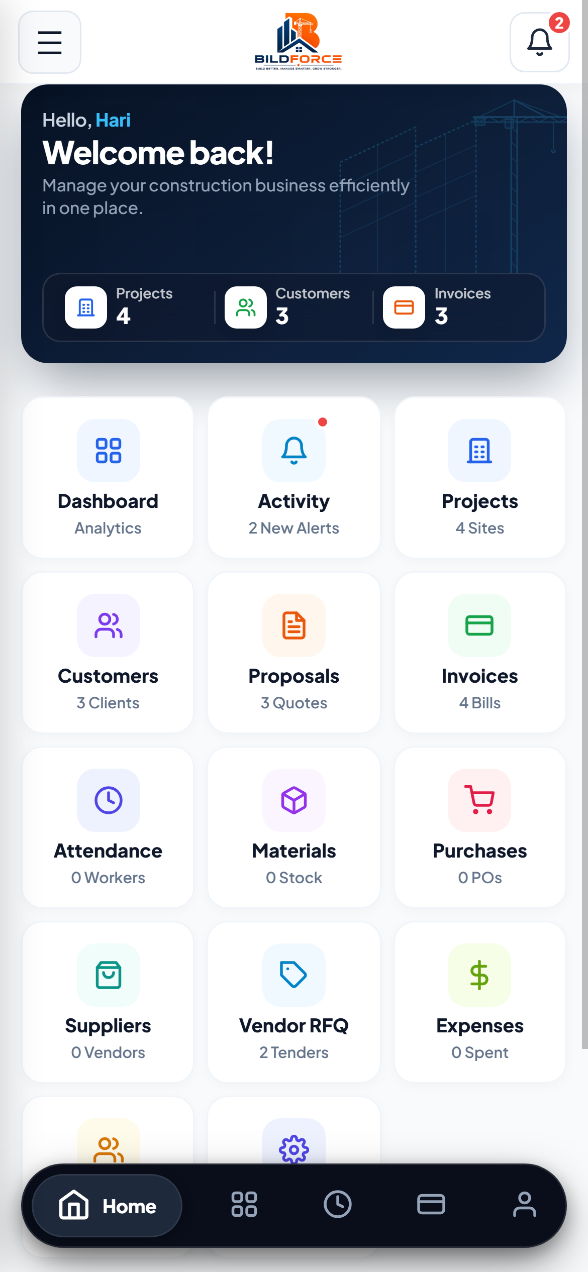 Bildforce Real Mobile App Dashboard