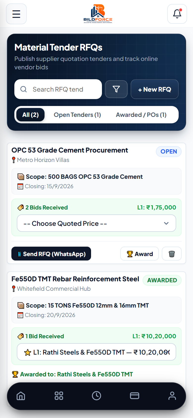 Real Multi-Vendor RFQ and Quotes Management